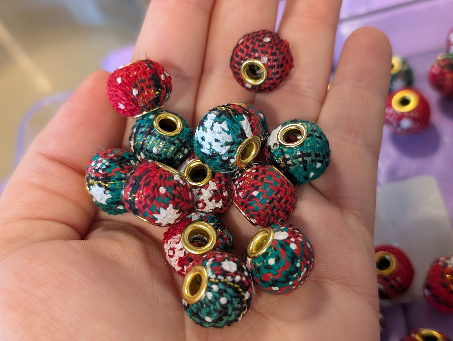 Fabric Christmas bead spacer (5 pack)