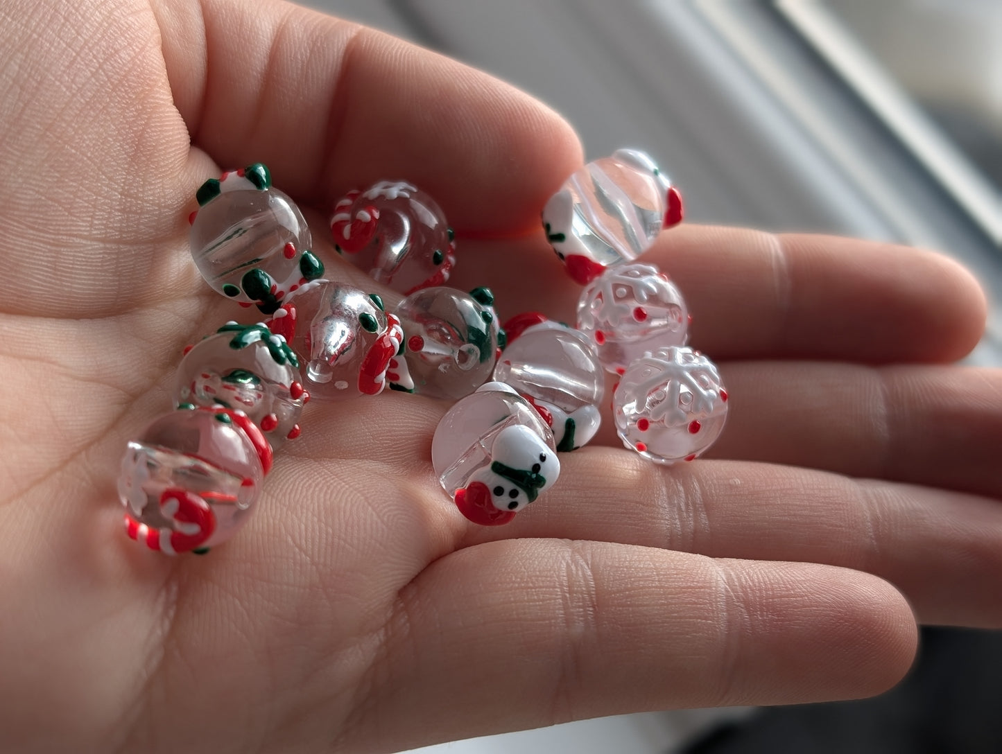 Hand painted Christmas 12mm beads