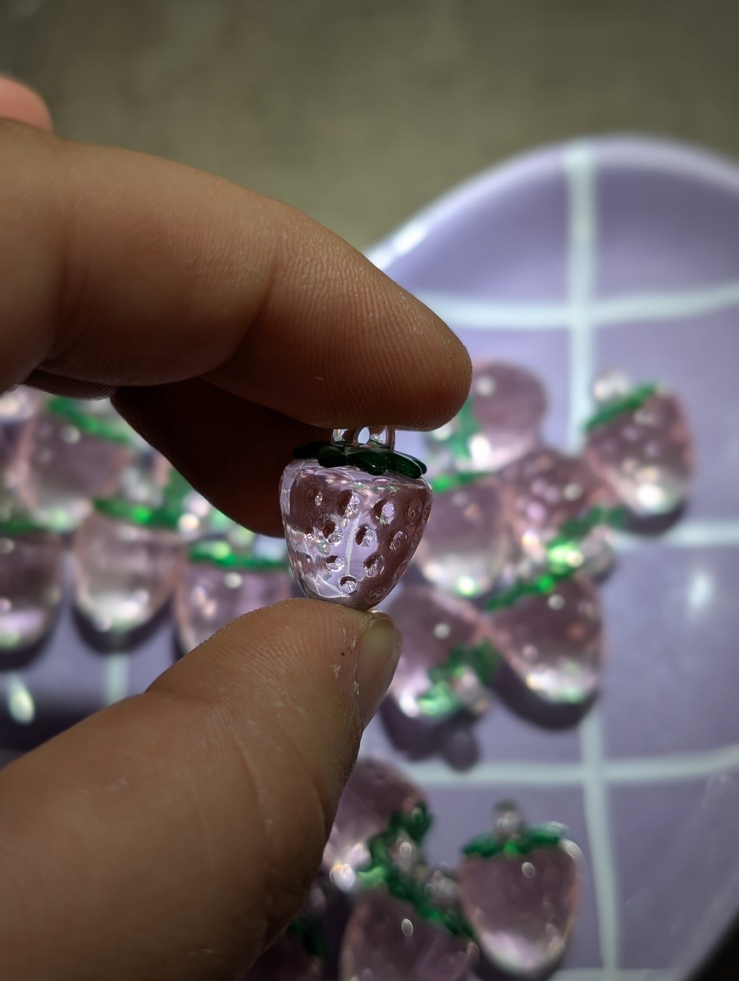 Pink strawberry pendants (6 pack)