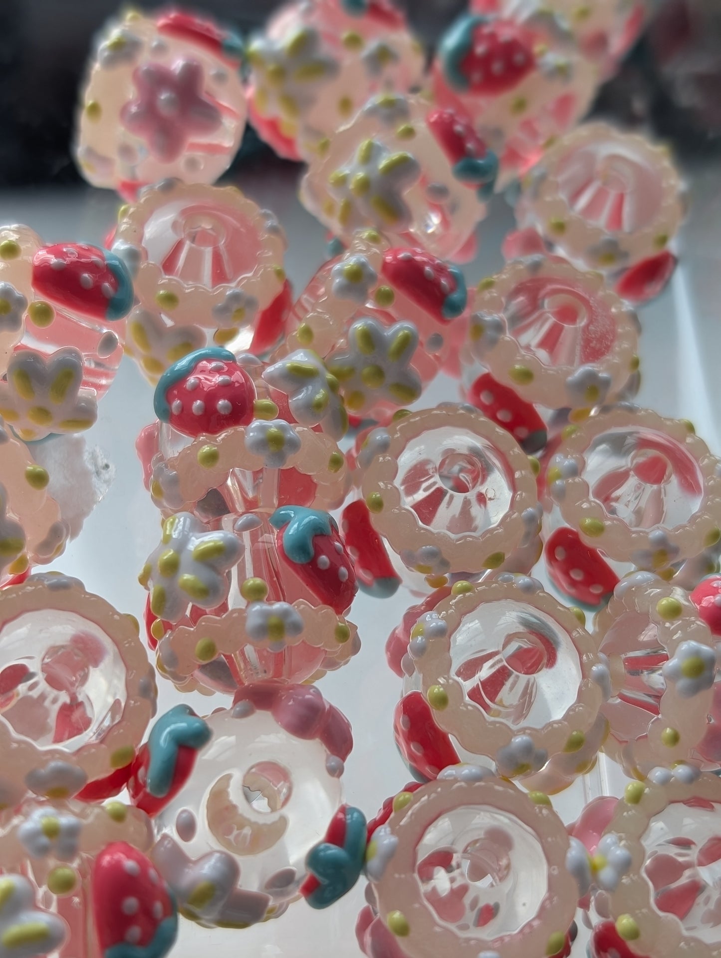 Strawberry hand painted beads