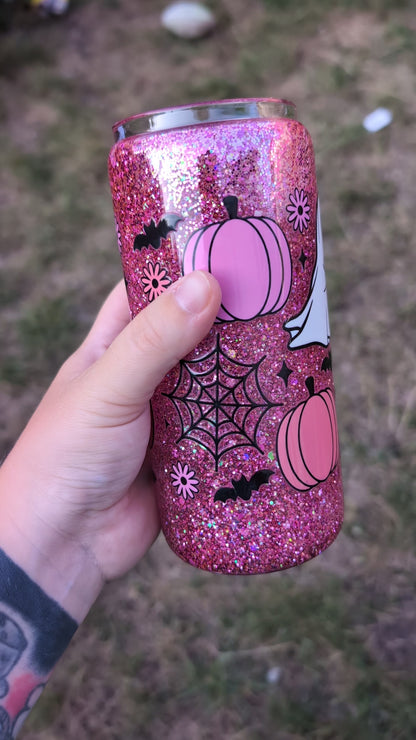 Ghosts and pumpkins snowglobe style cup