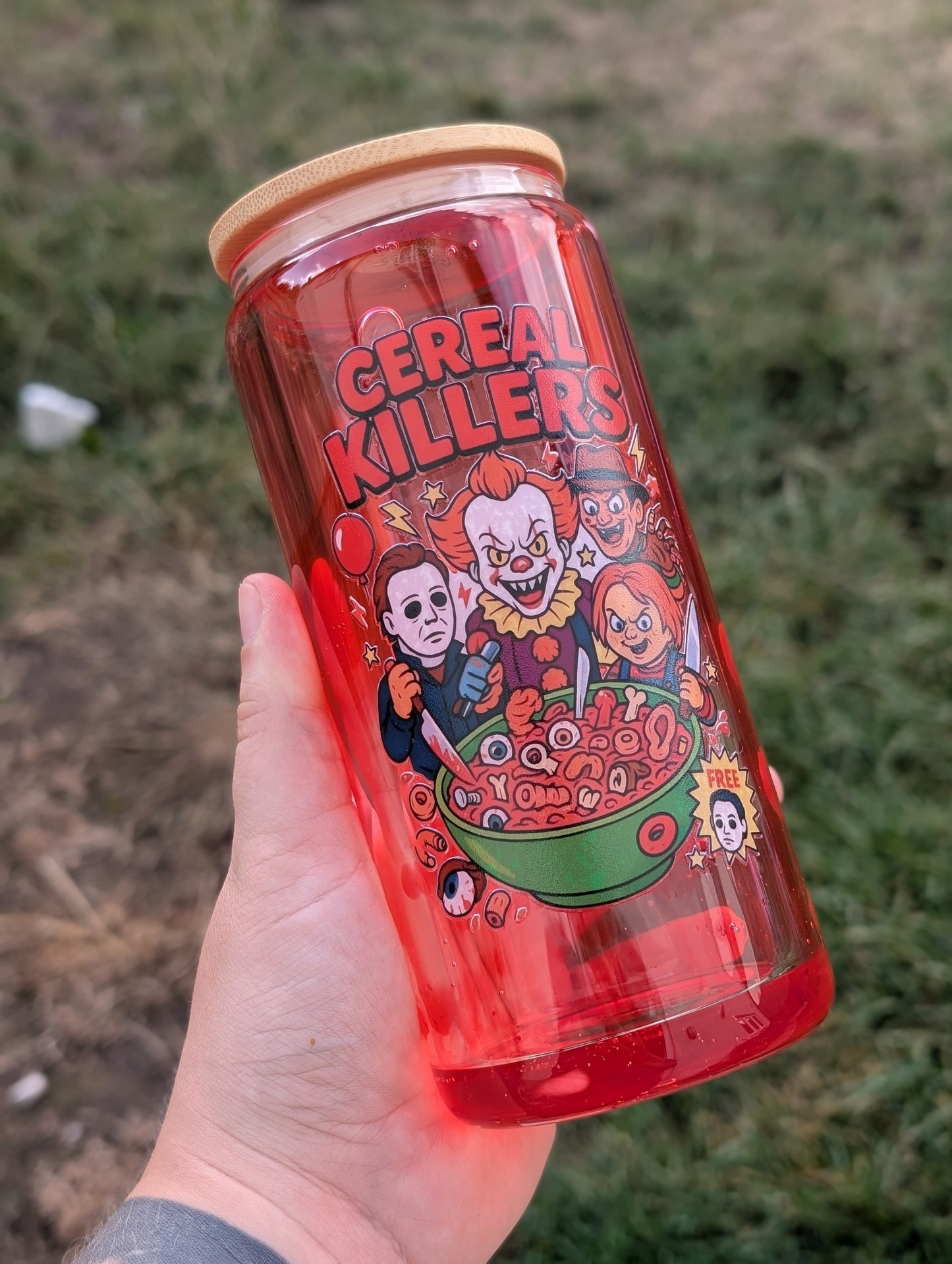 Cereal killer blood drip snowglobe style cup