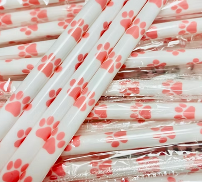 Pink paw print straw