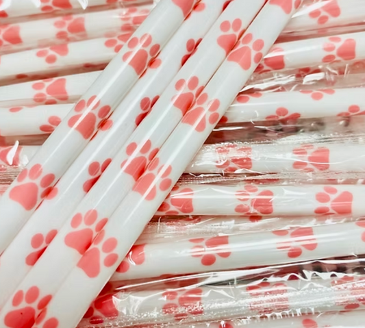 Pink paw print straw