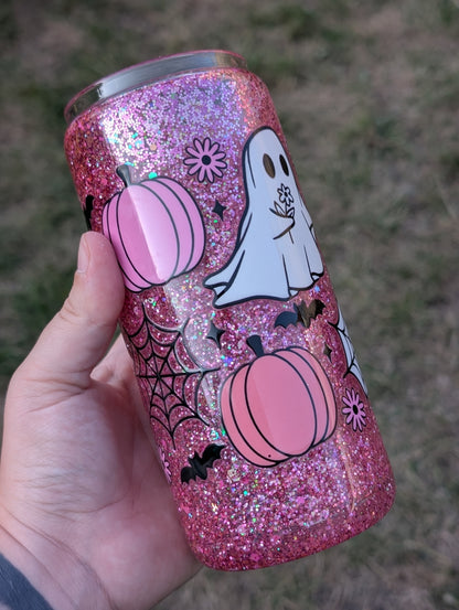 Ghosts and pumpkins snowglobe style cup