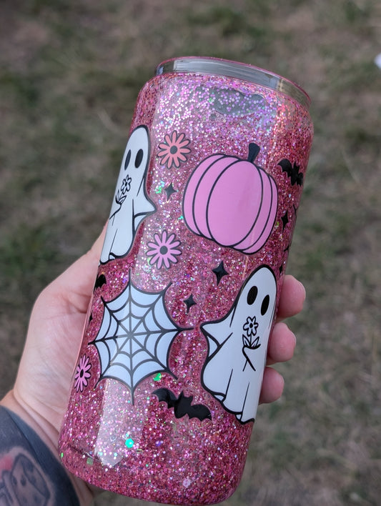 Ghosts and pumpkins snowglobe style cup