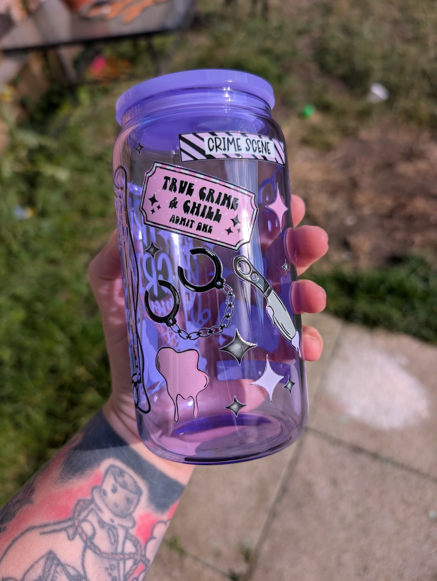 True crime movie club glass can