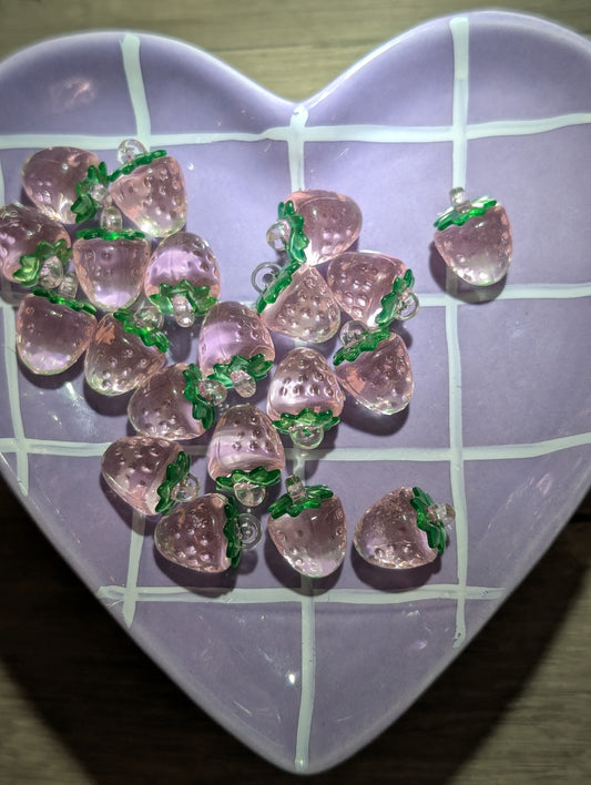 Pink strawberry pendants (6 pack)