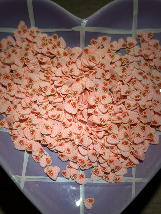 Strawberry heart- polymer clay slices