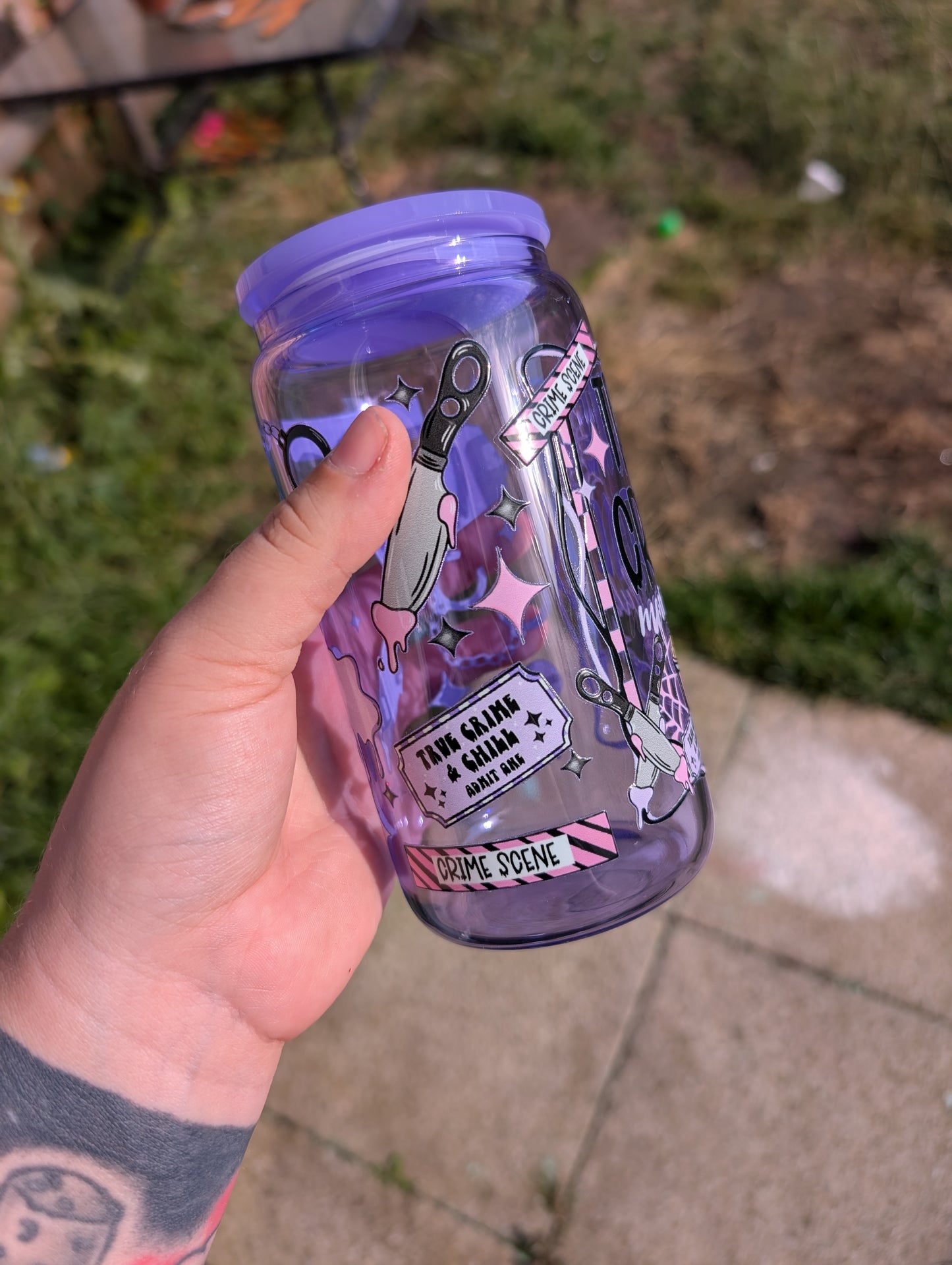 True crime movie club glass can