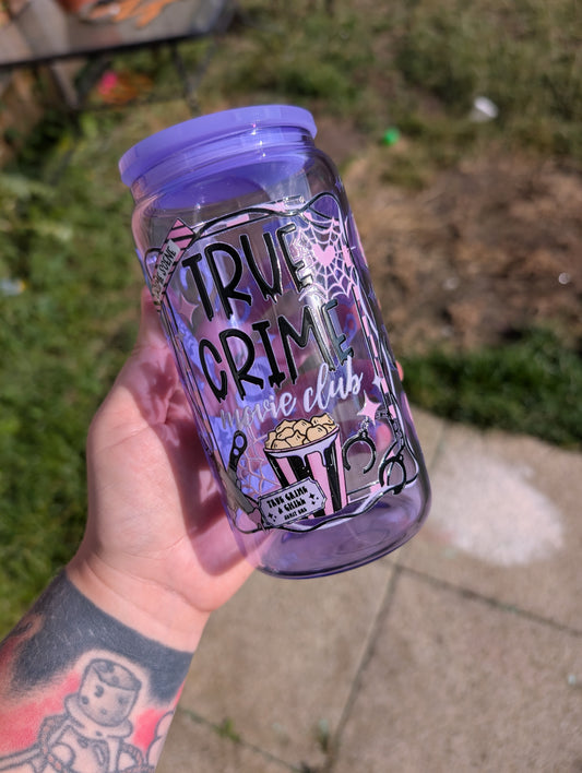 True crime movie club glass can