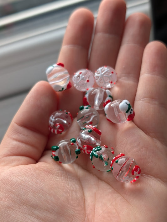 Hand painted Christmas 12mm beads