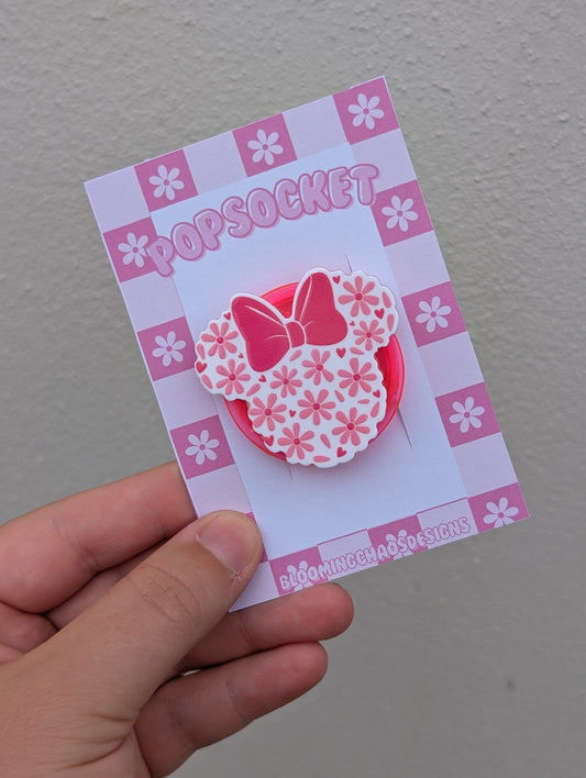Bow and flower head pop socket