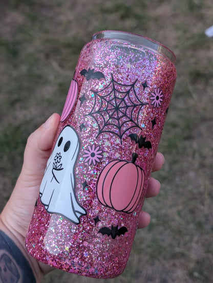 Ghosts and pumpkins snowglobe style cup